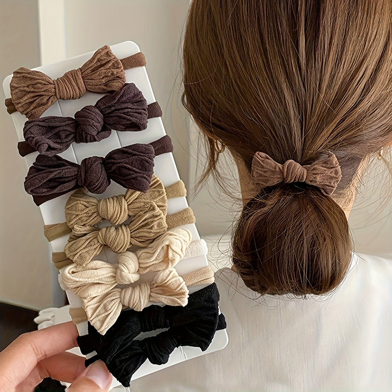 5\u002F10 Bohemian-style Ethnic Bow Hair Ties - Elastic Headbands with Tribal Prints And Solid Colors