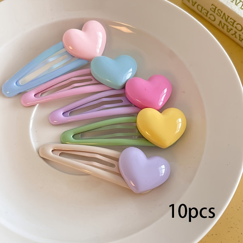 10pcs\u002F5pcs Macaron Heart Hair Clips - Candy-Colored Pastel Hairpins with Secure Hold for Bangs & Loose Strands