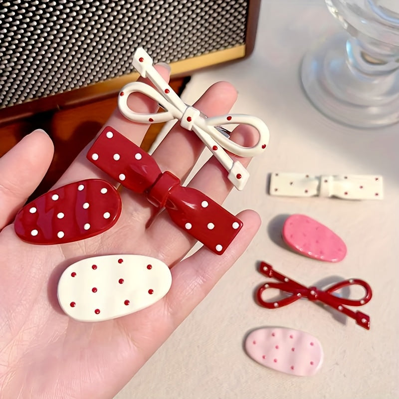 Cute Hairpin 6\u002F8pcs Retro Red Polka Dot Hairpin