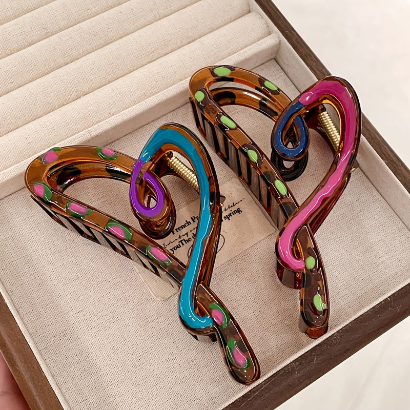 2pcs Hair Claw Clips 2pcs Elegant Heart-Shaped Hair Claw Clips