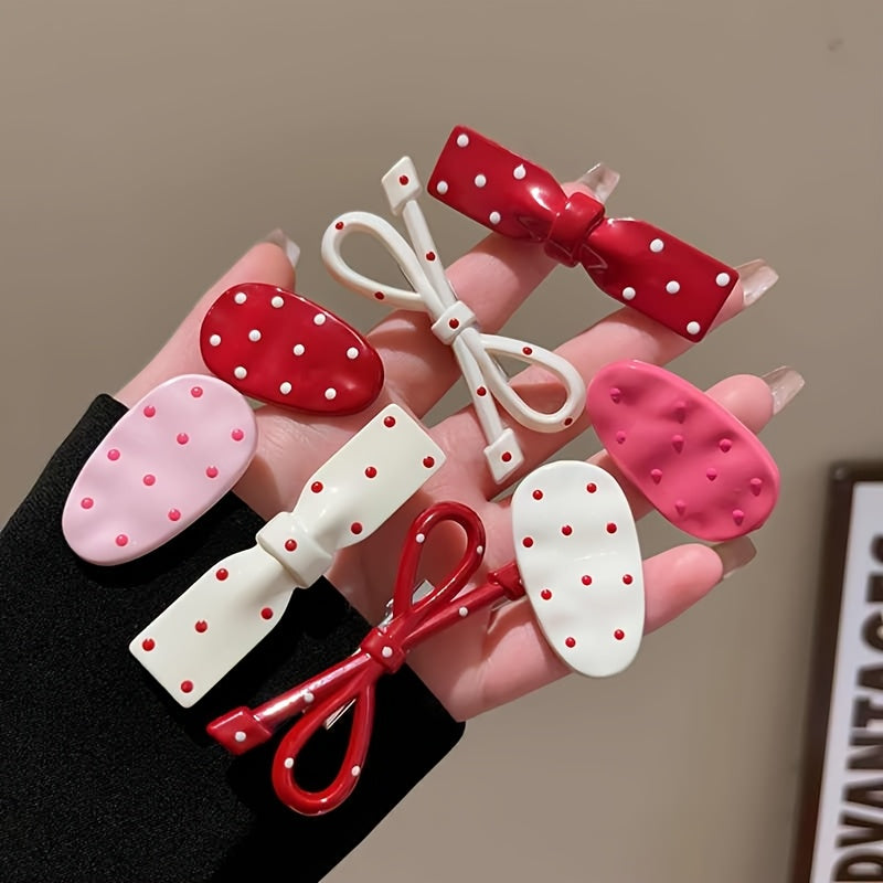 Cute Hairpin 6\u002F8pcs Retro Red Polka Dot Hairpin