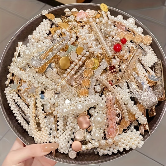 5pcs (48 random styles) side-parted Korean hairpins, hairpins, bangs clips, back of the head straight clips