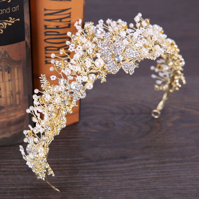 NEULRY Elegant Water Drill Crown - Hand-Knitted Floral Hair Hoop with Sparkling Embellishments