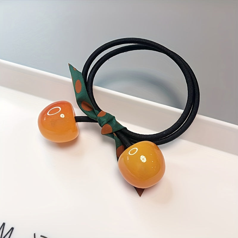 3pcs Adorable Cherry-Shaped Hair Ties for girls - Vibrant Red with Green Polka Dot Ribbon