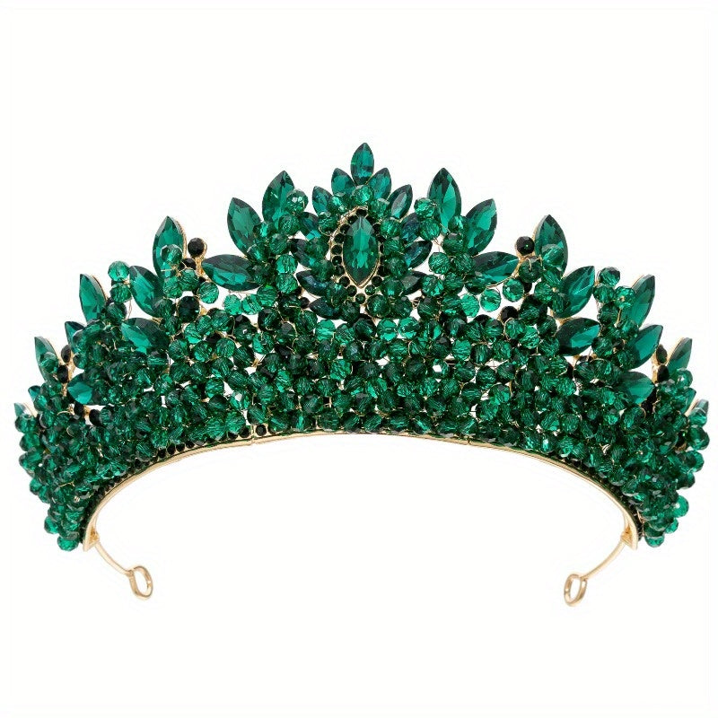 Elegant Rhinestone Bridal Crown - Sparkling Pink Wedding Headband with Floral Design