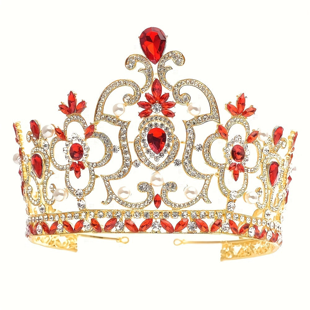 Baroque Rhinestone Crown Headband, Zinc Alloy White Tiara with Plant Details