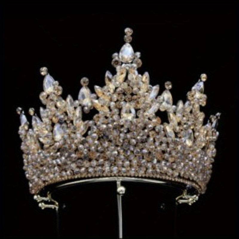 Elegant Rhinestone Bridal Crown - Sparkling Pink Wedding Headband with Floral Design