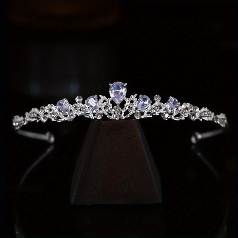 Korean Bridal Headband Small Crown Headdress with Heart-Shaped Purple