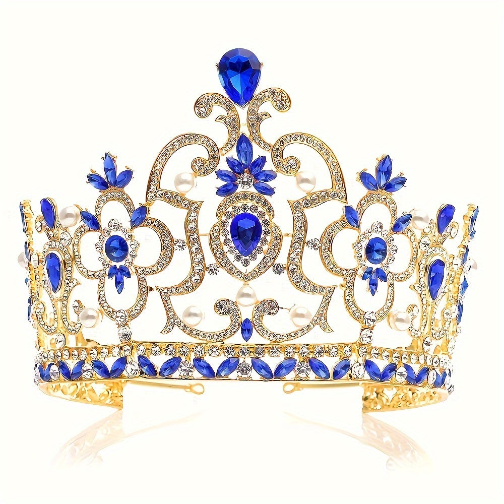 Baroque Rhinestone Crown Headband, Zinc Alloy White Tiara with Plant Details