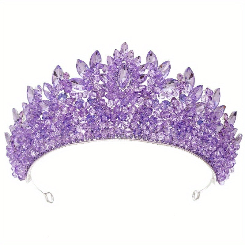 Elegant Rhinestone Bridal Crown - Sparkling Pink Wedding Headband with Floral Design
