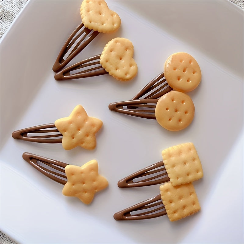 8pcs Sweet Cute Hair Clips 8pcs Sweet Cute Lovely Hair Clips - Baking Cookies Simulation BB Clip Love Stars Hairpin Hair Tire Bang Chopped