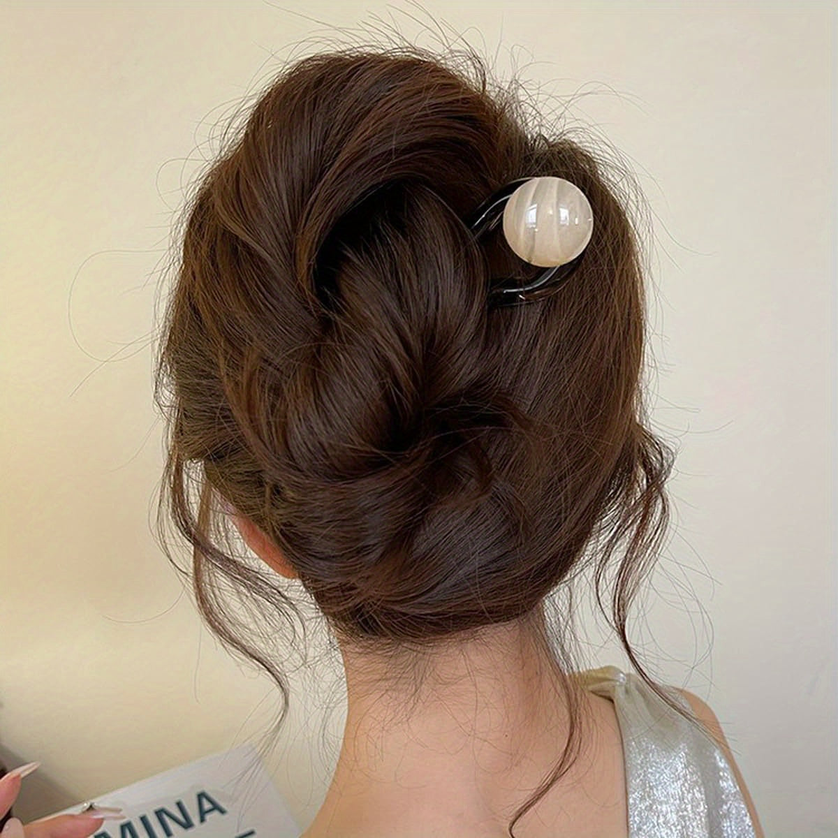 3pcs Elegant Retro U-Shaped Hairpins with Jelly Beads - Vintage-Inspired Acrylic Hair Accessories for Daily Commute & Bun Hairstyles