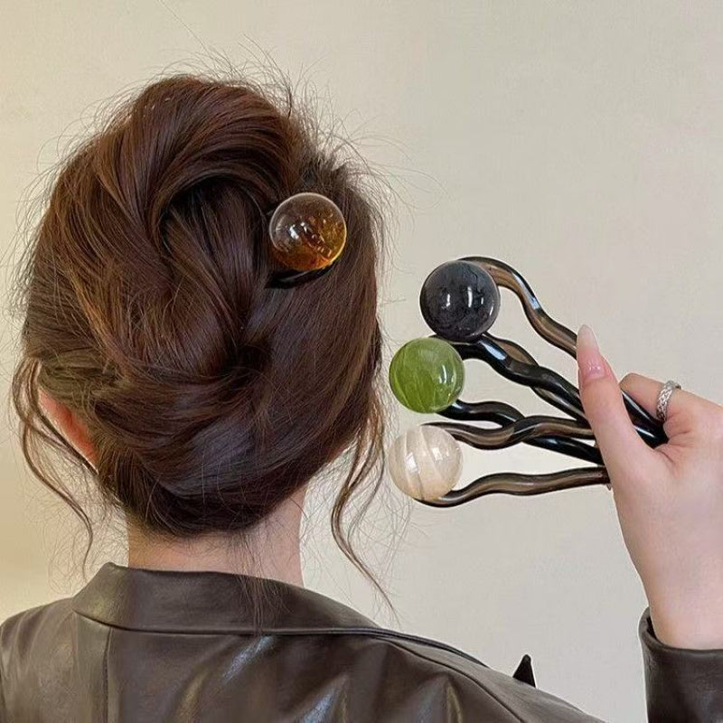 3pcs Elegant Retro U-Shaped Hairpins with Jelly Beads - Vintage-Inspired Acrylic Hair Accessories for Daily Commute & Bun Hairstyles