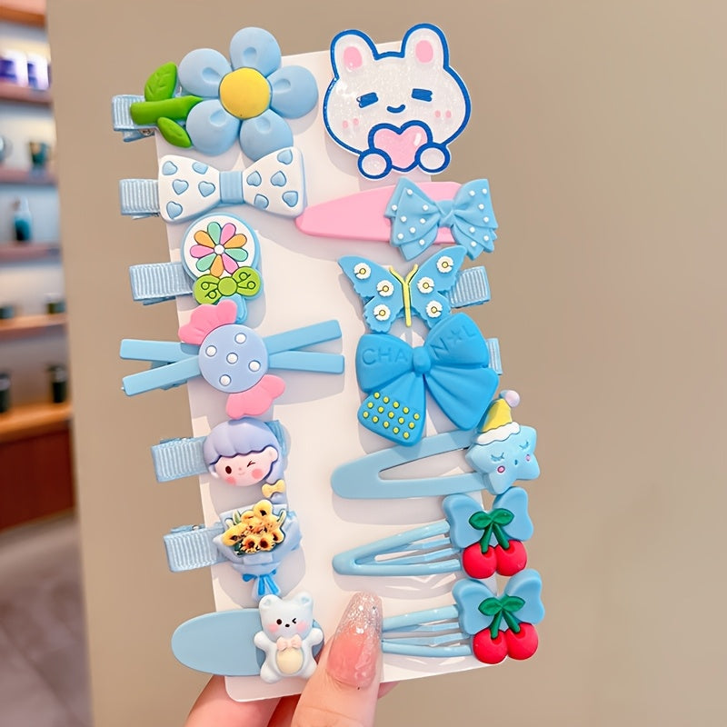 14pcs Cute Sweet Girl Fashion Hair Clips Set, Assorted Styles, Non-Damaging Resin Hair Grips