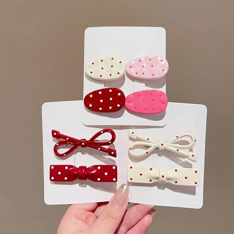 Cute Hairpin 6\u002F8pcs Retro Red Polka Dot Hairpin