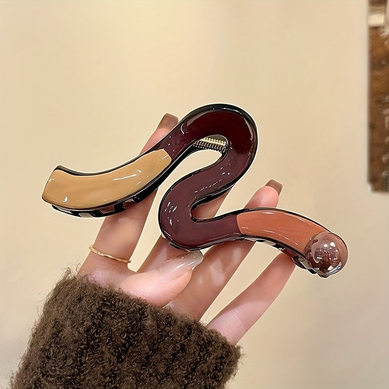 Elegant Two-Tone Shark Clip for Thick Hair - Caramel & Brown Hair Claw with Secure Hold