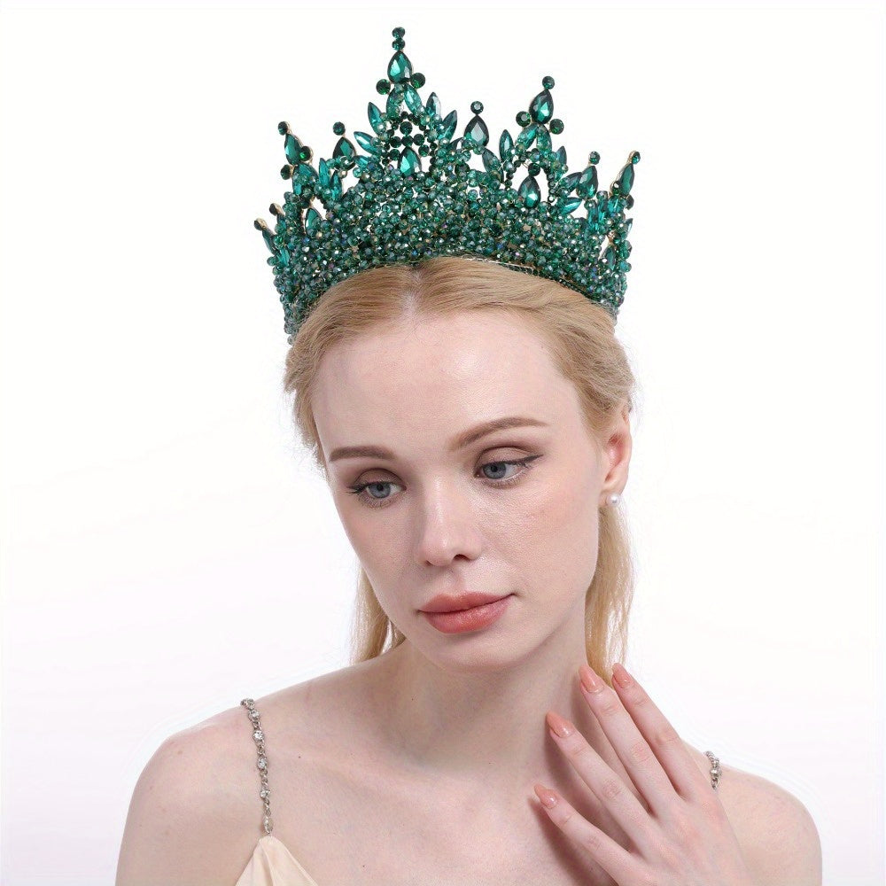 Oversized Bridal Crowns, Red, Pink and Green Wedding Tiara with Gemstone Embellishments