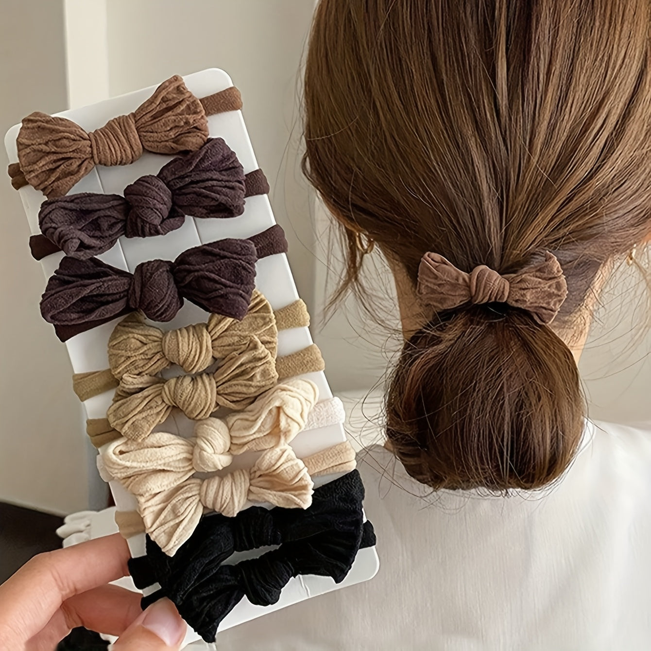 5\u002F10 Bohemian-style Ethnic Bow Hair Ties - Elastic Headbands with Tribal Prints And Solid Colors
