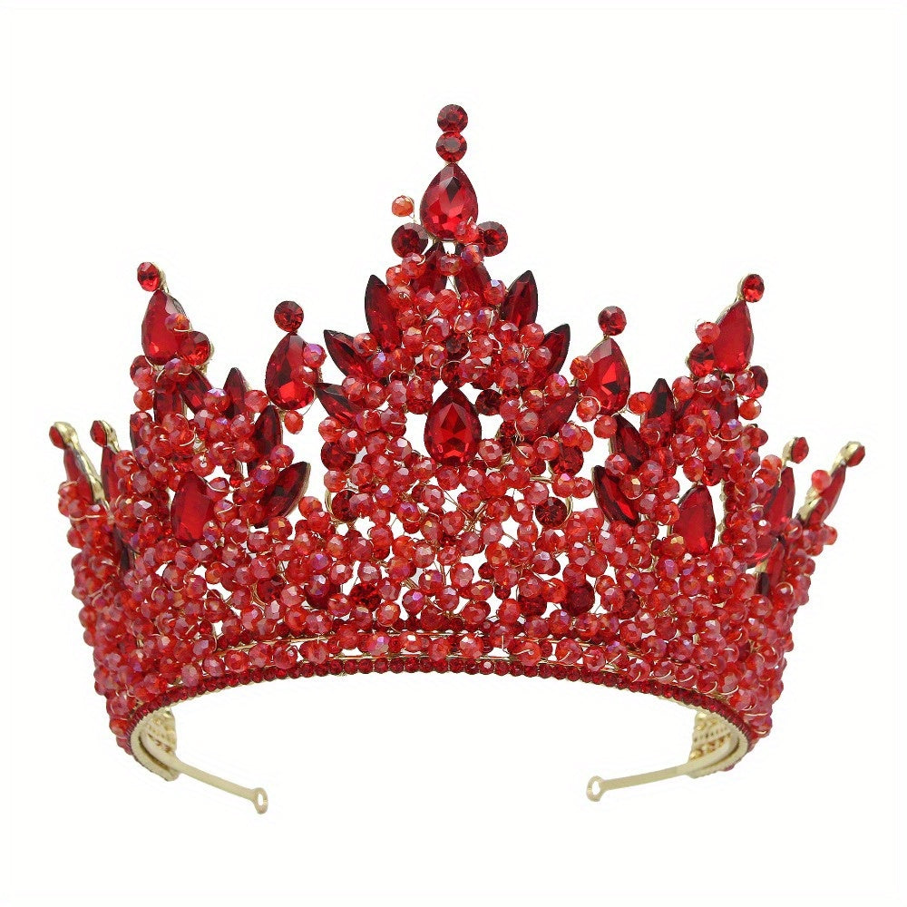Oversized Bridal Crowns, Red, Pink and Green Wedding Tiara with Gemstone Embellishments