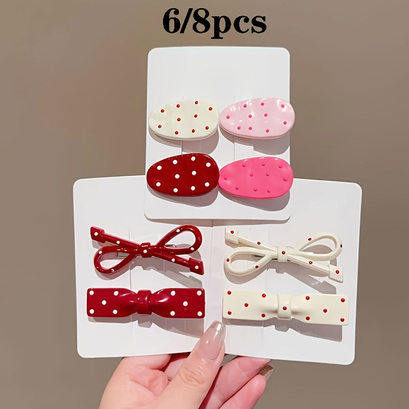 Cute Hairpin 6\u002F8pcs Retro Red Polka Dot Hairpin