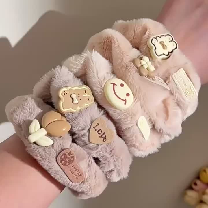 5pcs Cute Hair Ties 5pcs Soft Plush Cute Cartoon Bear & Rabbit Hair Ties