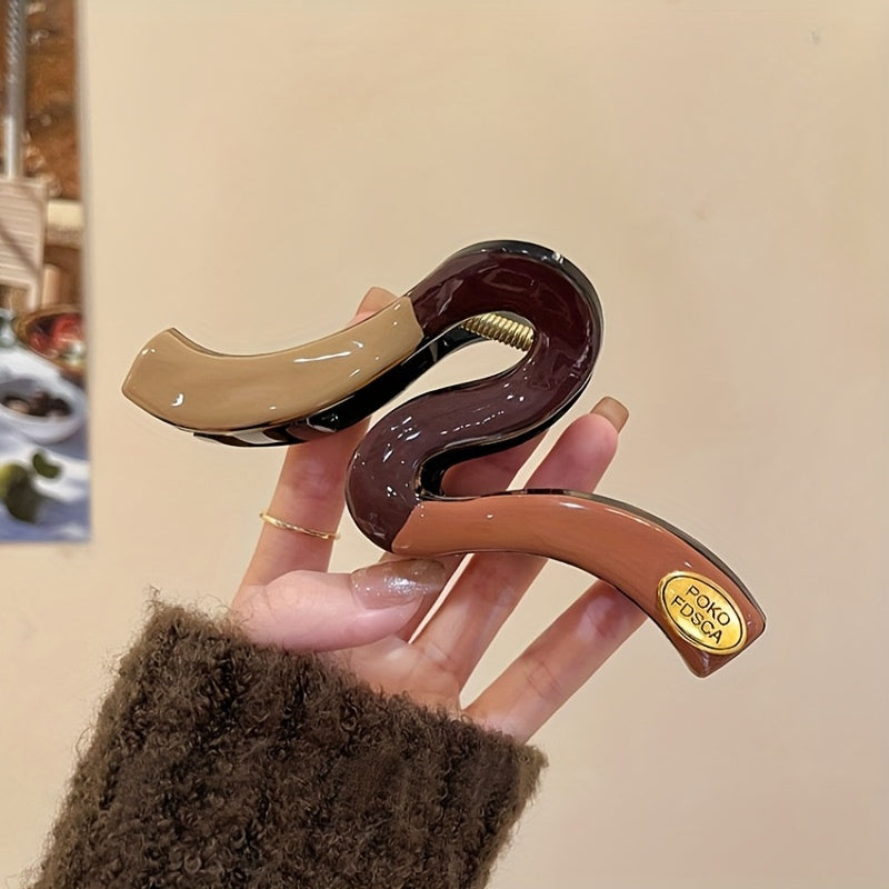 Elegant Two-Tone Shark Clip for Thick Hair - Caramel & Brown Hair Claw with Secure Hold