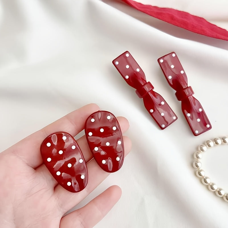 Cute Hairpin 6\u002F8pcs Retro Red Polka Dot Hairpin