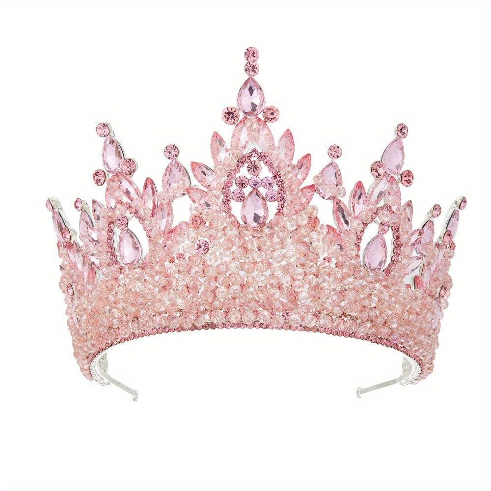 Oversized Bridal Crowns, Red, Pink and Green Wedding Tiara with Gemstone Embellishments