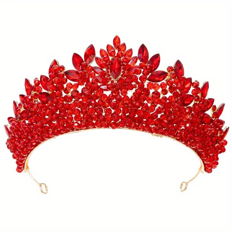 Elegant Rhinestone Bridal Crown - Sparkling Pink Wedding Headband with Floral Design