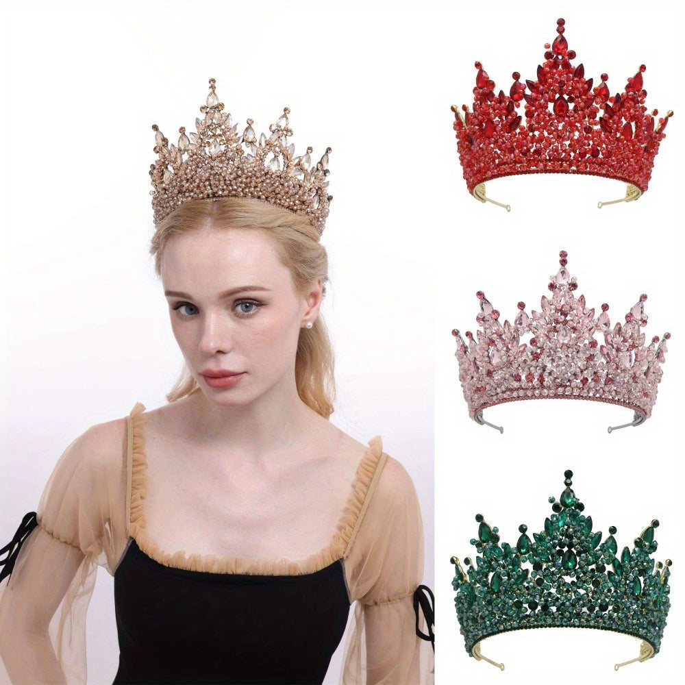 Oversized Bridal Crowns, Red, Pink and Green Wedding Tiara with Gemstone Embellishments