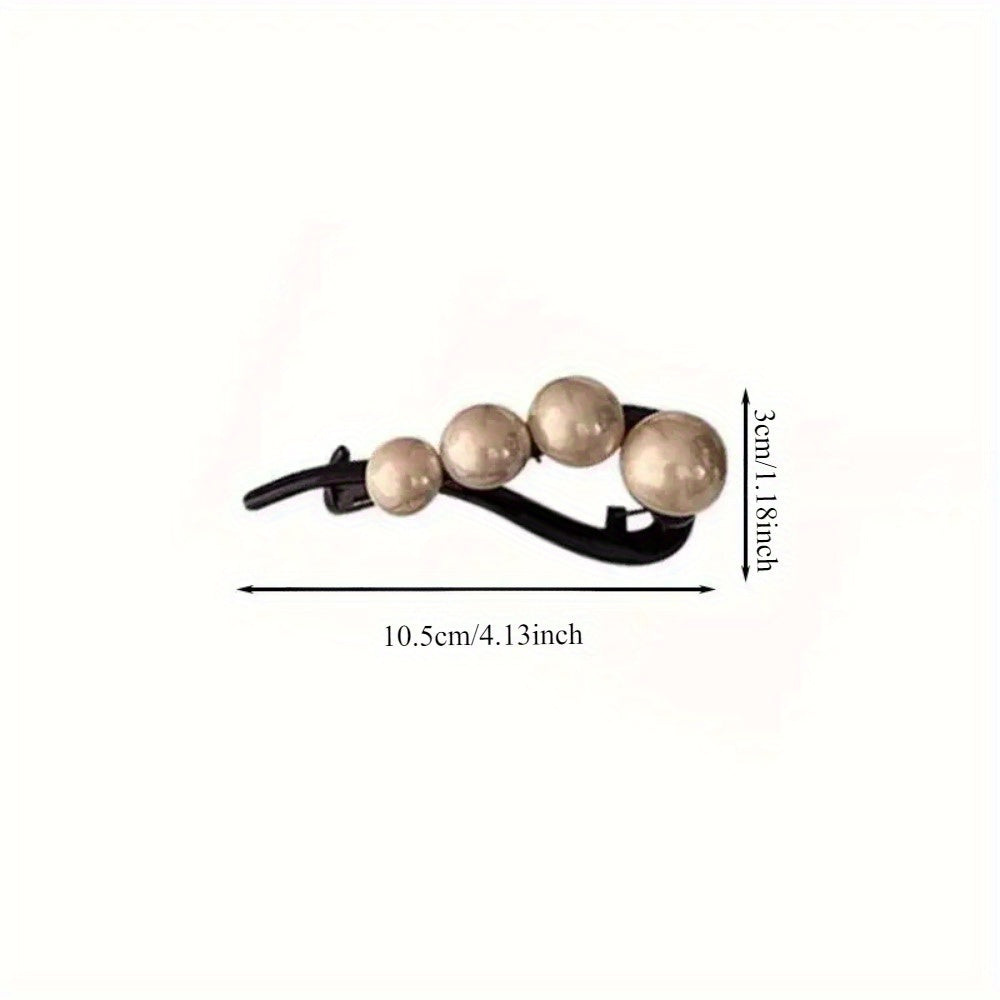 4pcs Elegant Pearl Hair Clips for Women - Long Hair with Black Ribbon Decoration