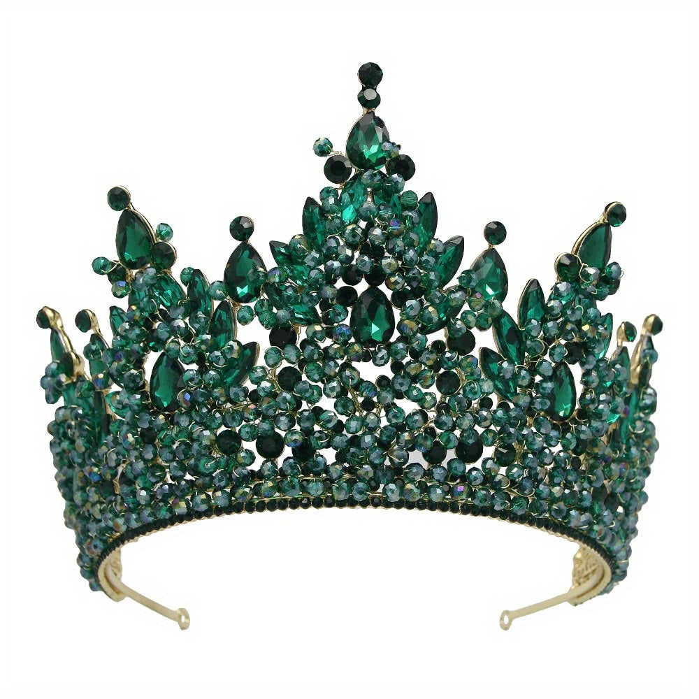 Oversized Bridal Crowns, Red, Pink and Green Wedding Tiara with Gemstone Embellishments
