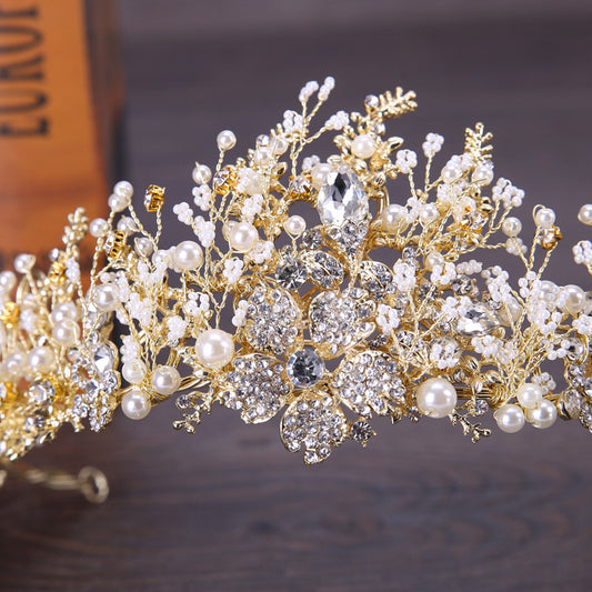 Handmade Floral Rhinestone Crown Headband - Zinc Alloy Wedding Bridal Headpiece with & Accents for Weddings