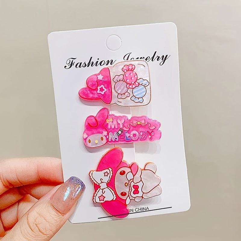 Adorable Set of 3 Sanrio Hair Clips Featuring Cartoon Characters Kuromi, for Hello Kitty