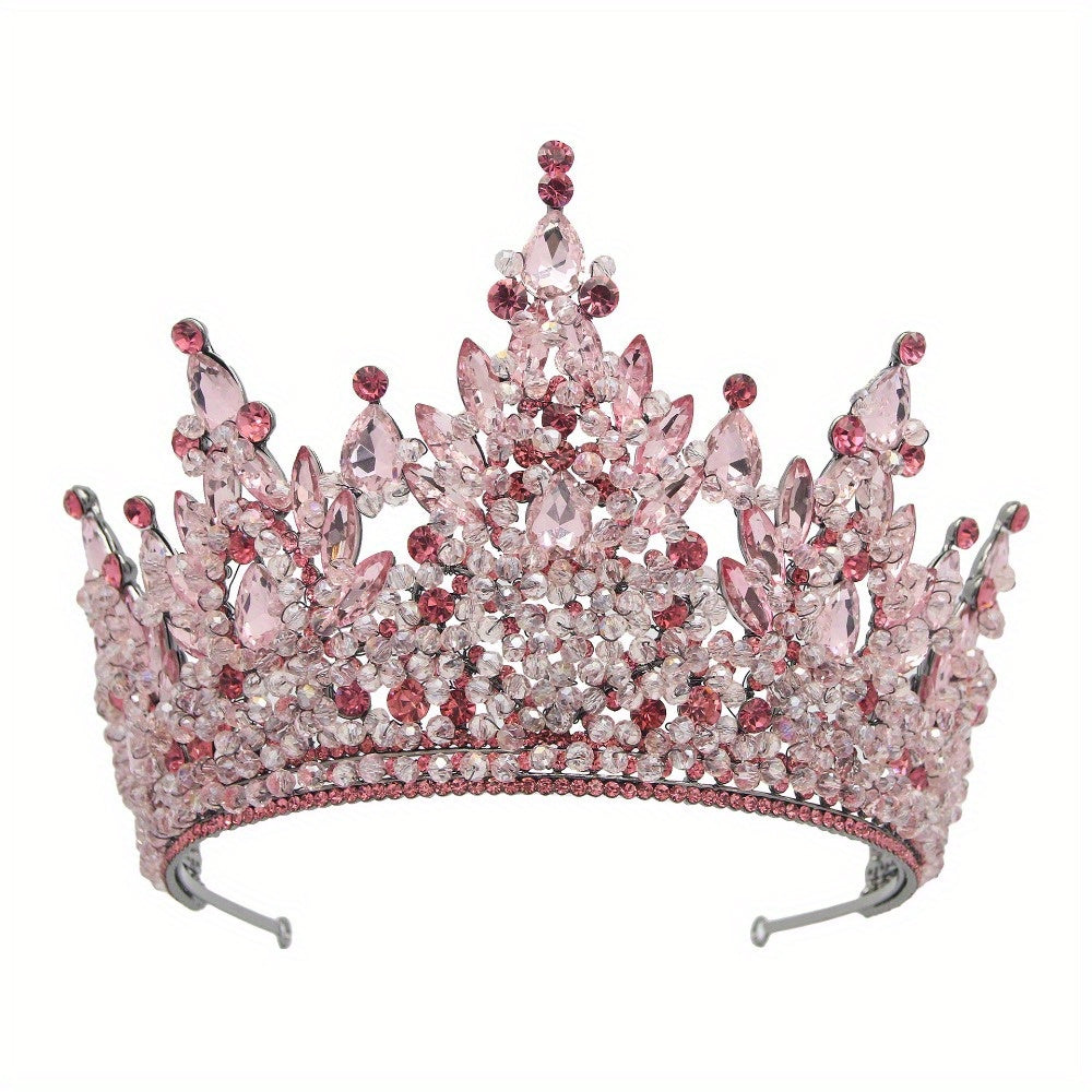 Oversized Bridal Crowns, Red, Pink and Green Wedding Tiara with Gemstone Embellishments