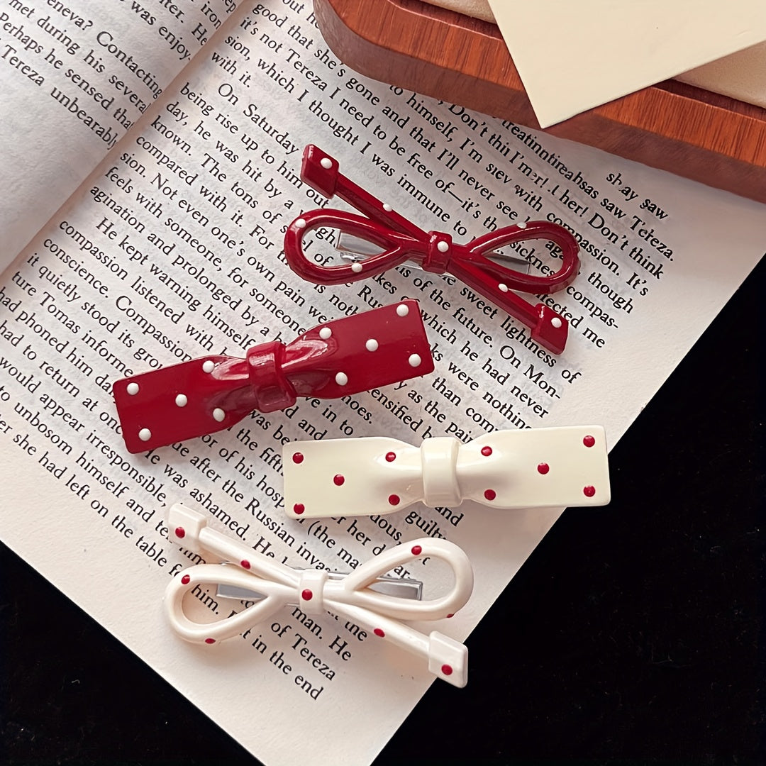 Cute Hairpin 6\u002F8pcs Retro Red Polka Dot Hairpin