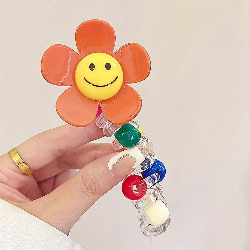 4pcs Sweet Sunflower Bubble Braid Hair Ties - Durable Smile Flower Phone Cord Hair Accessories